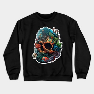 Floral Skull Tattoo Illustration: Edgy Design Crewneck Sweatshirt
